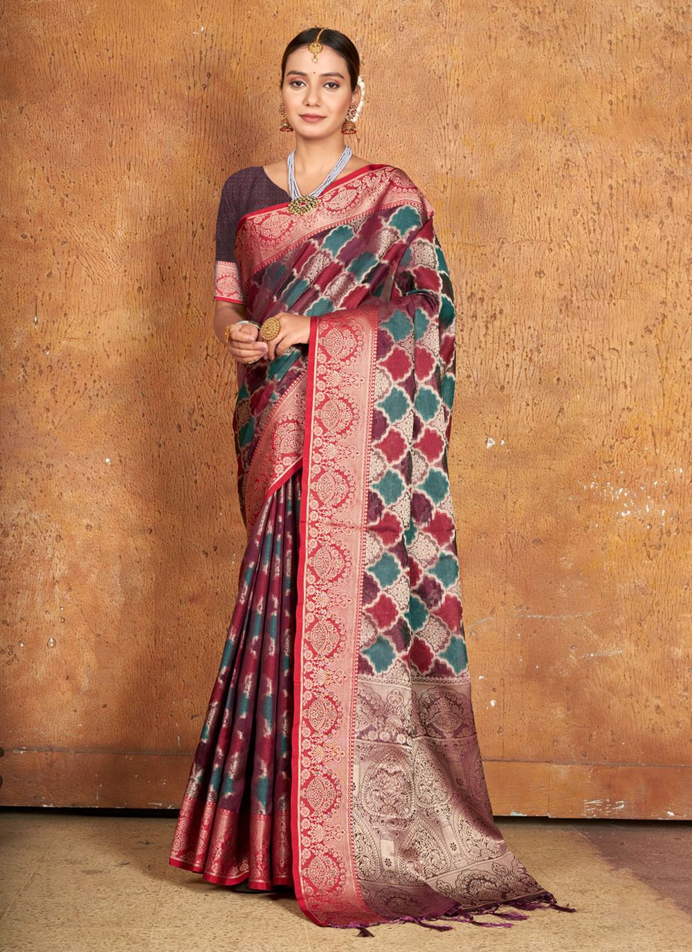 Sangam print ashika silk regal look saree catalog