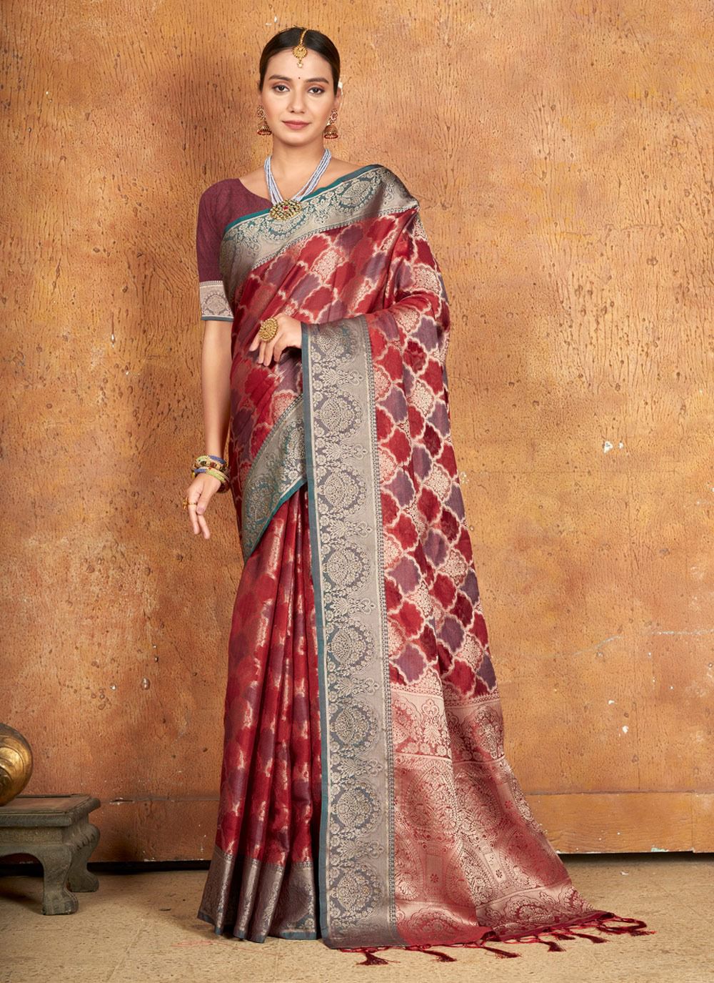 Sangam print ashika silk regal look saree catalog