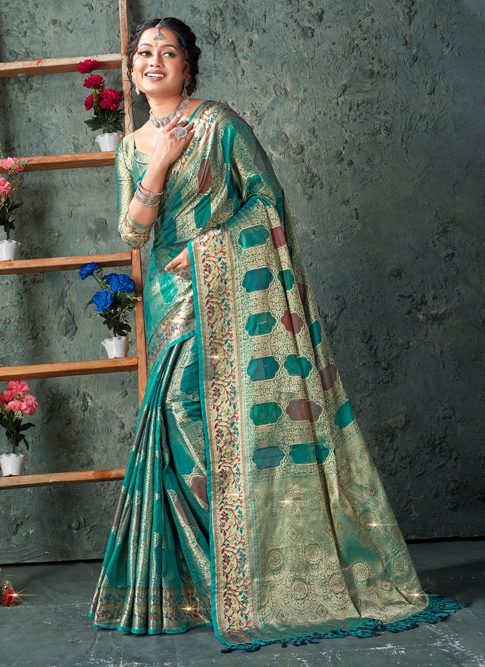 sangam print balam organza decent look saree catalog