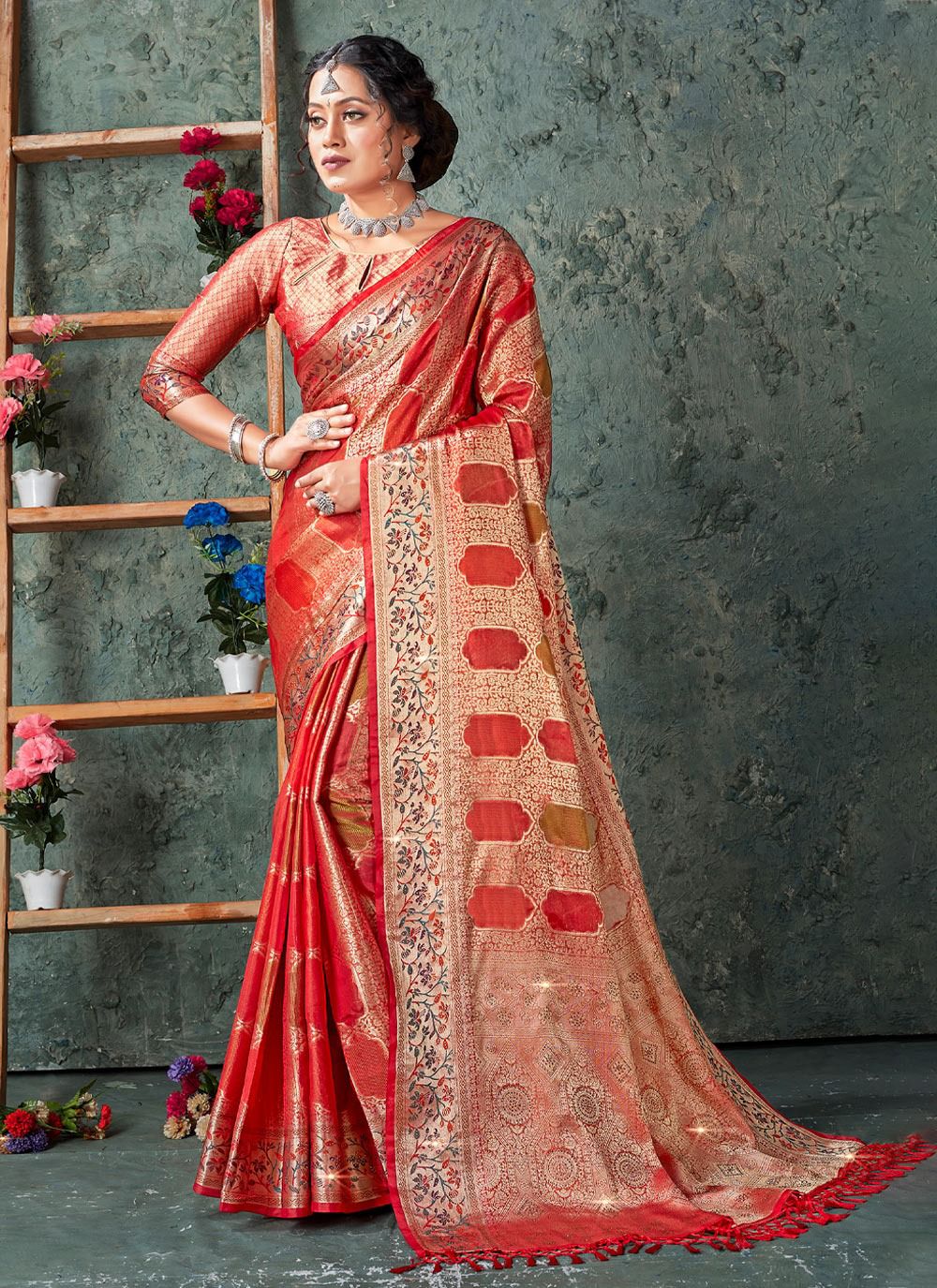 sangam print balam organza decent look saree catalog