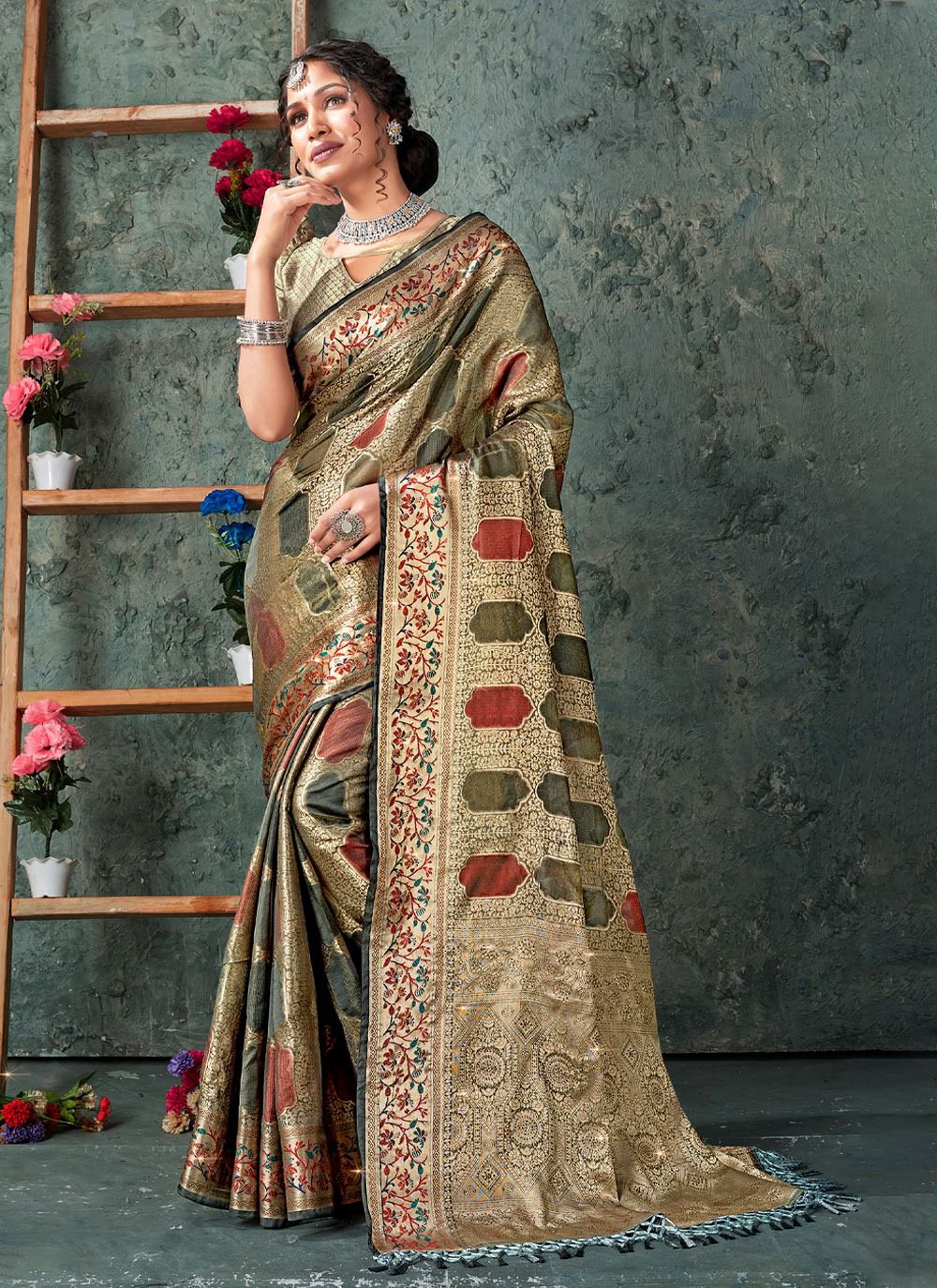 sangam print balam organza decent look saree catalog