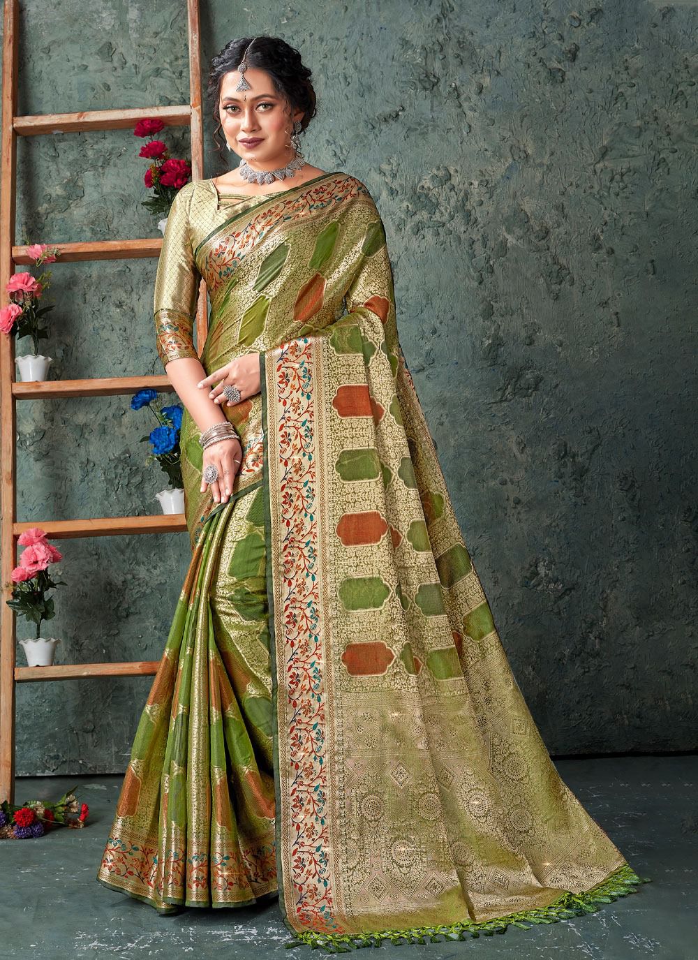 sangam print balam organza decent look saree catalog