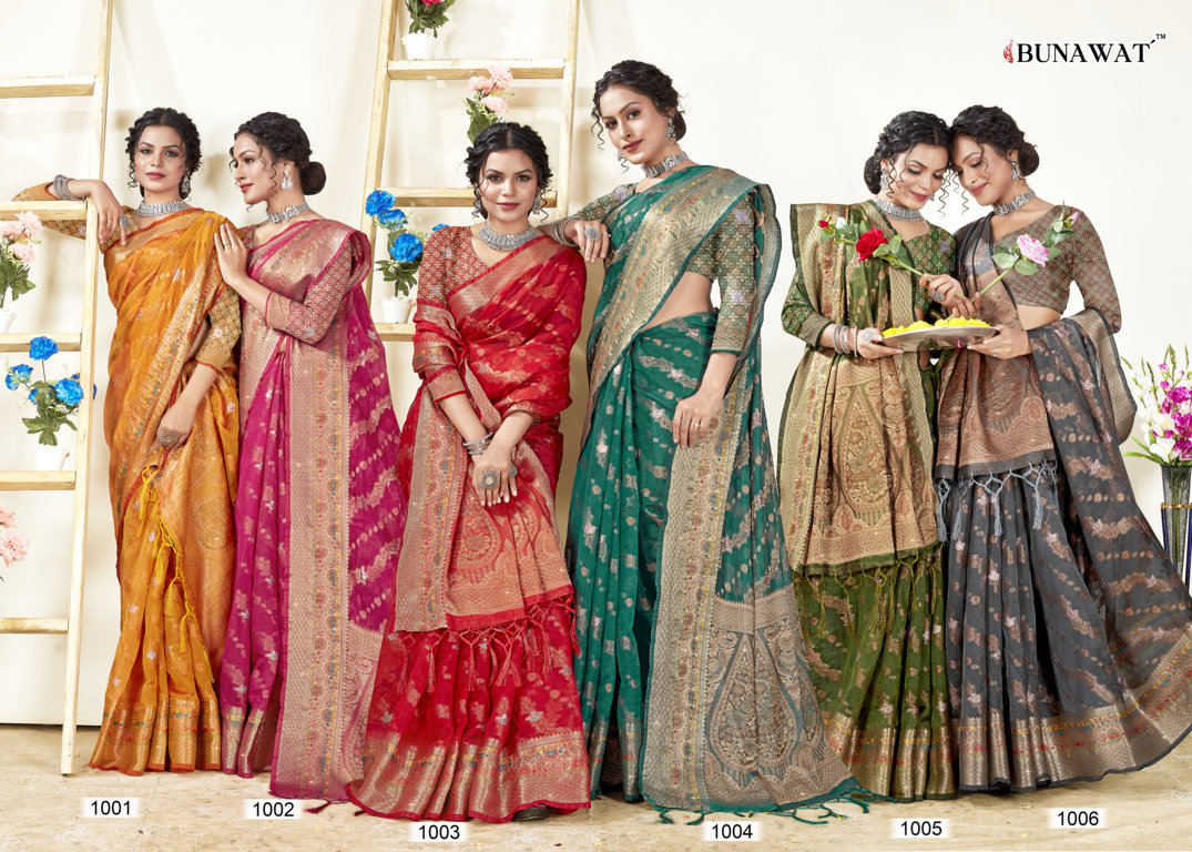 sangam print mishri organza decent look saree catalog