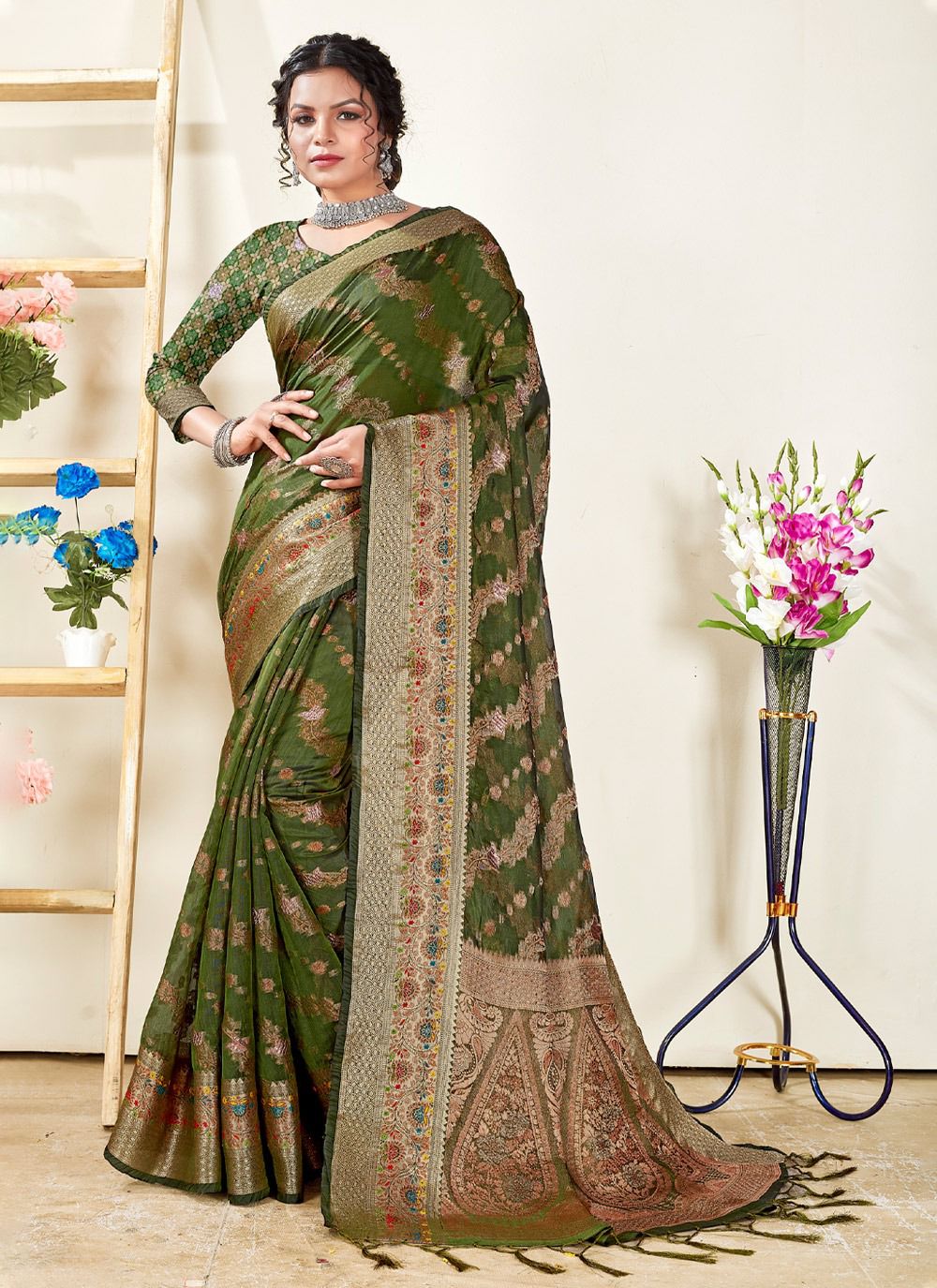 sangam print mishri organza decent look saree catalog