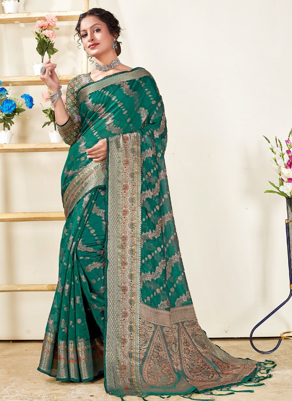 sangam print mishri organza decent look saree catalog