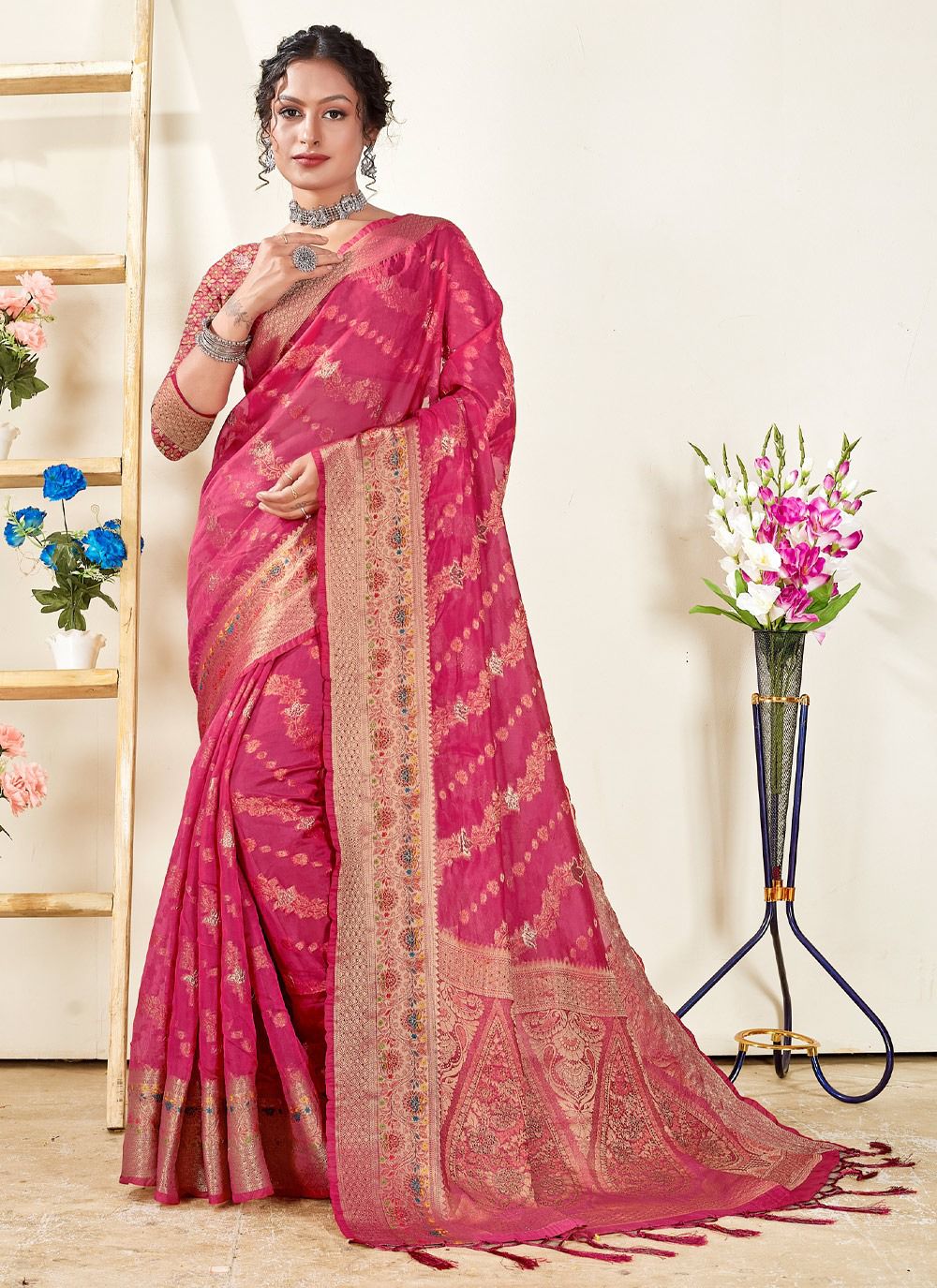 sangam print mishri organza decent look saree catalog