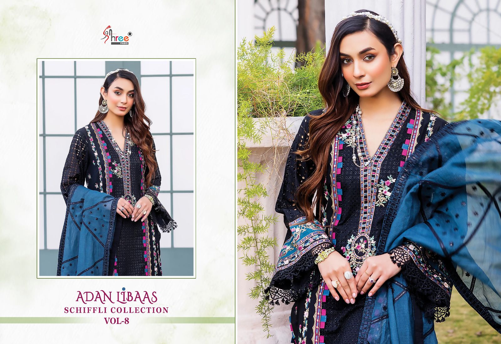 shree fabs adan libaas schiffli collection vol 08 cotton new and modern look salwar suit catalog