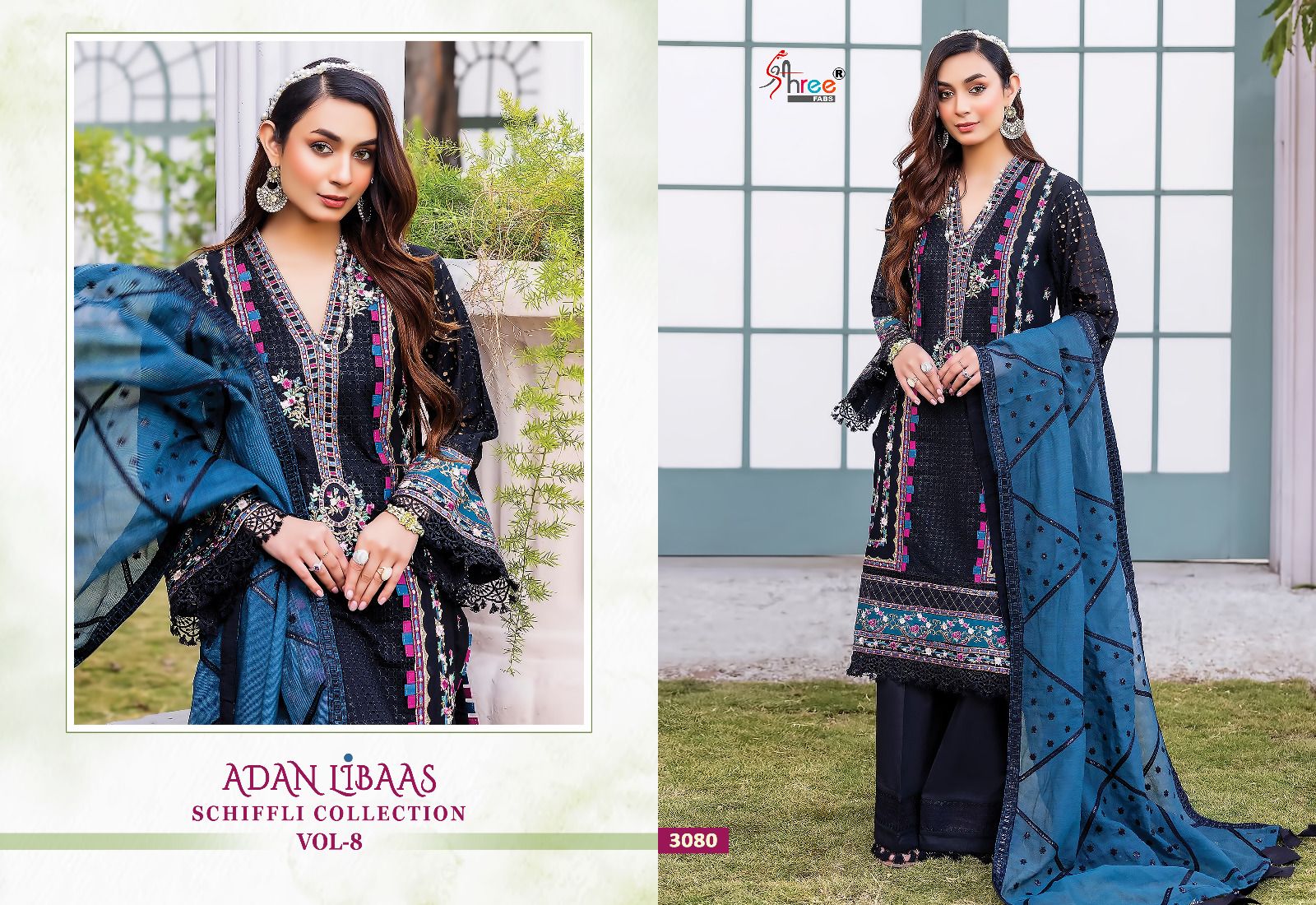 shree fabs adan libaas schiffli collection vol 08 cotton new and modern look salwar suit catalog