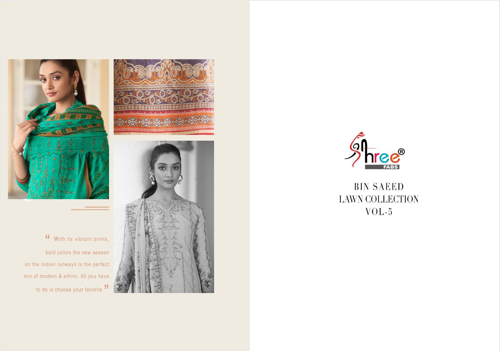 shree fabs bin saeed lawn collection vol 5 lawn astonishin look salwar suit  catalog