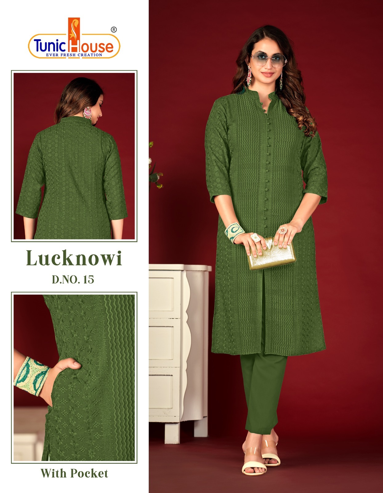 tunic house lucknowi viscose rayon regal look kurti size set