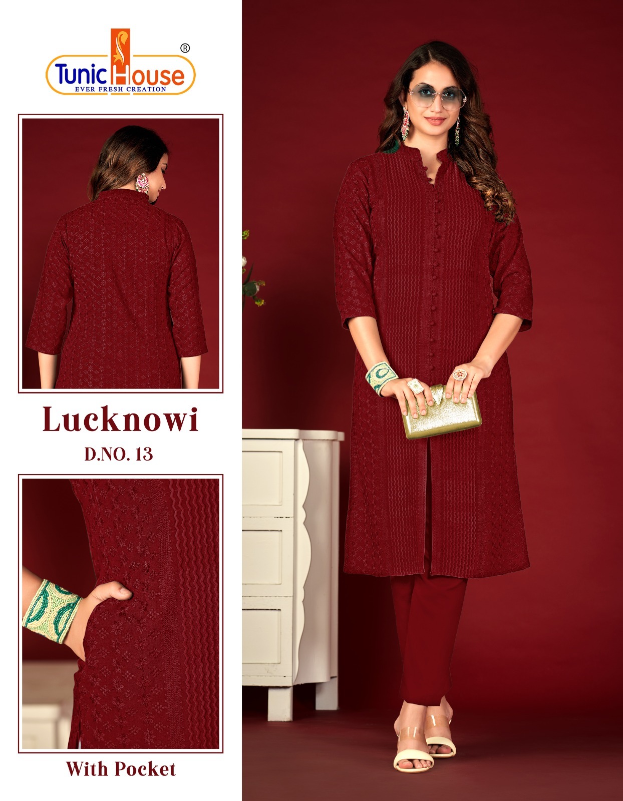 tunic house lucknowi viscose rayon regal look kurti size set