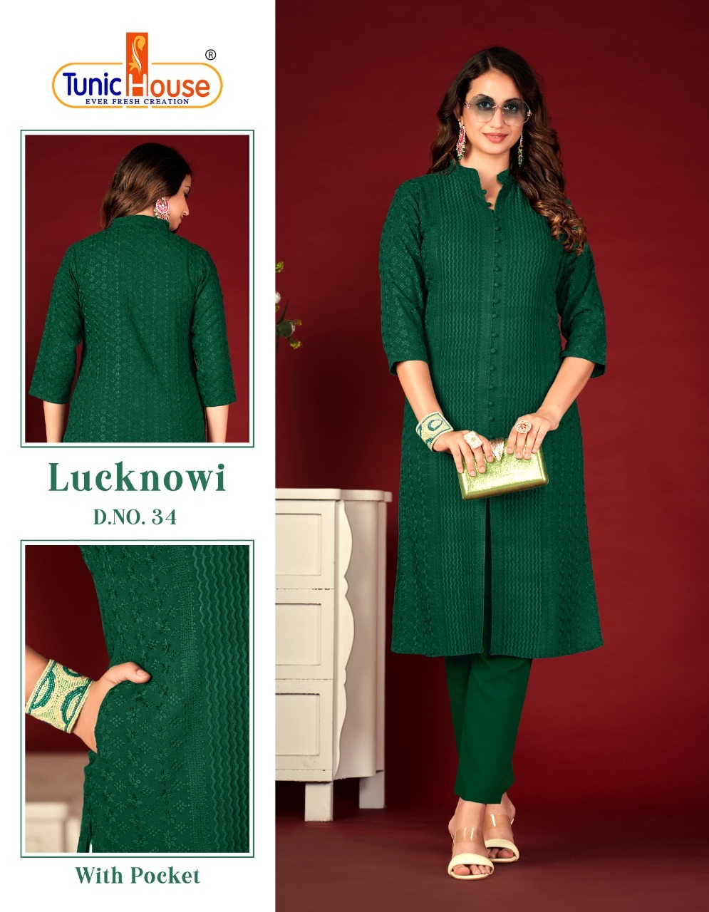 tunic house lucknowi viscose rayon regal look kurti size set