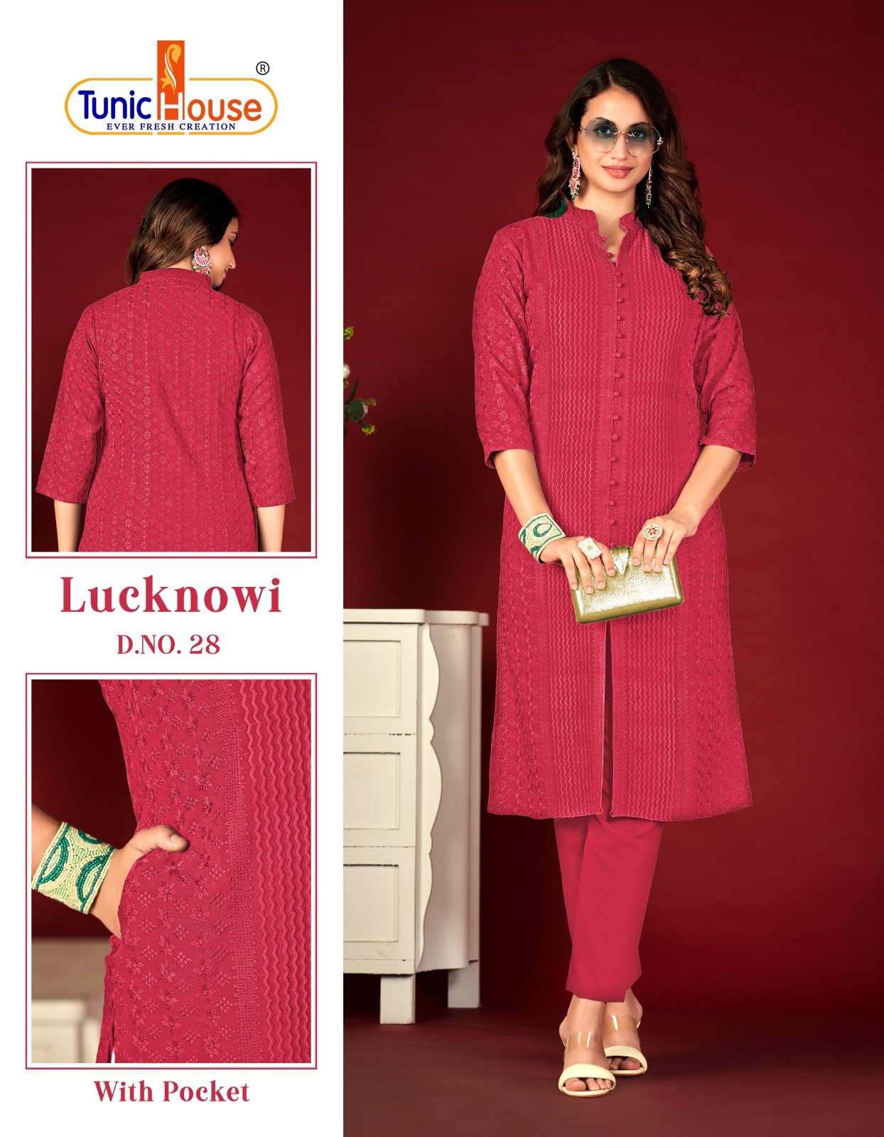 tunic house lucknowi viscose rayon regal look kurti size set