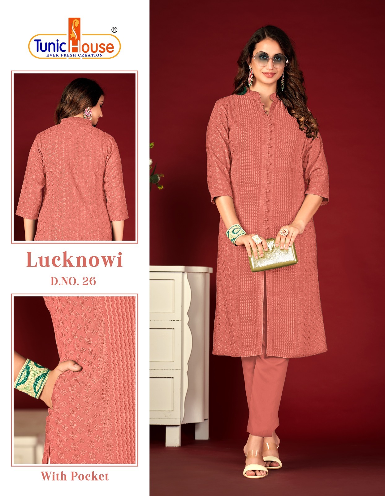 tunic house lucknowi viscose rayon regal look kurti size set