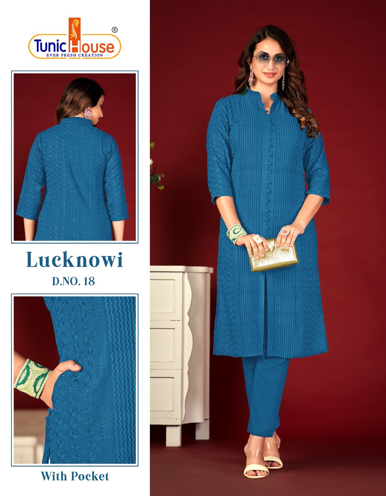 tunic house lucknowi viscose rayon regal look kurti size set