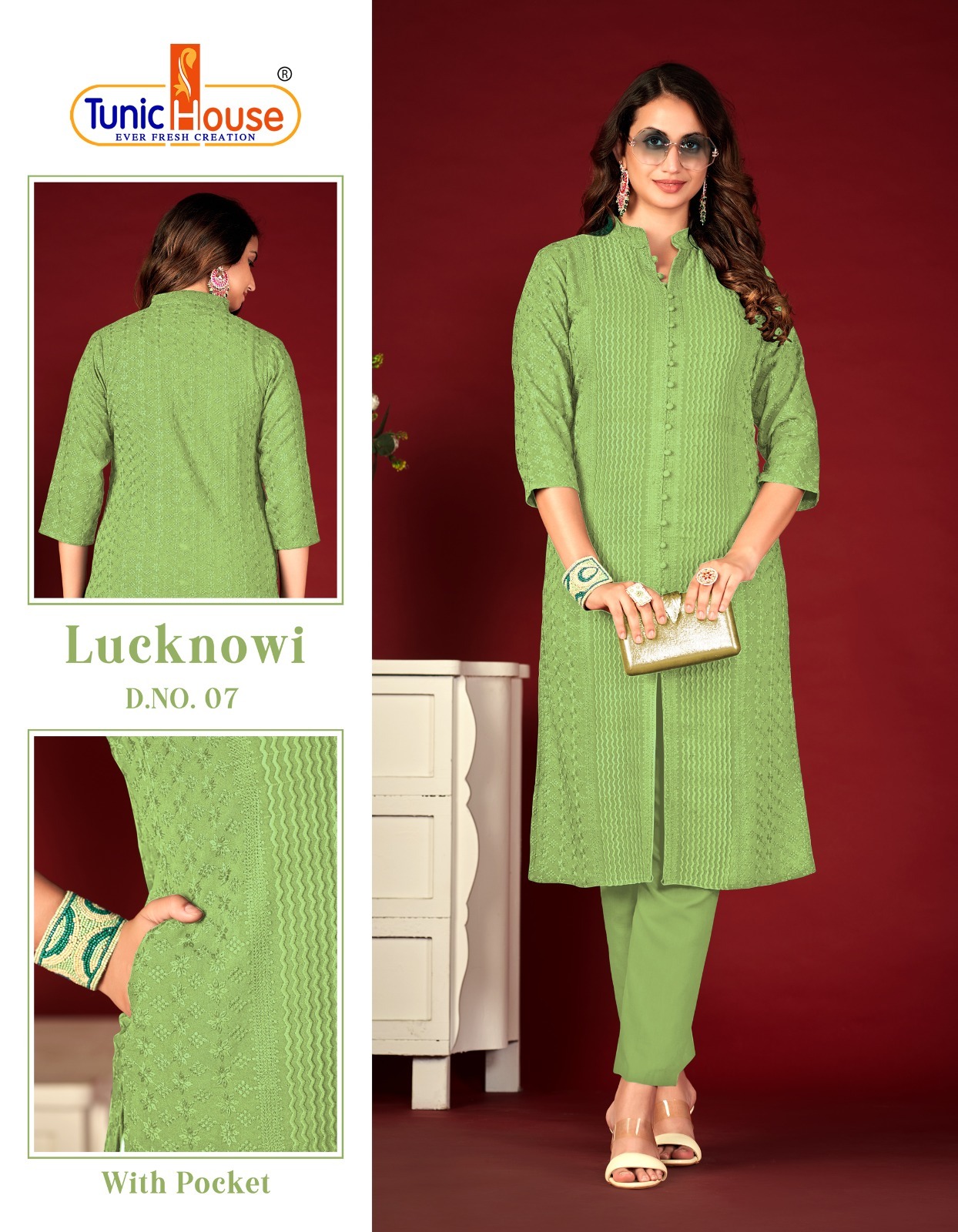 tunic house lucknowi viscose rayon regal look kurti size set