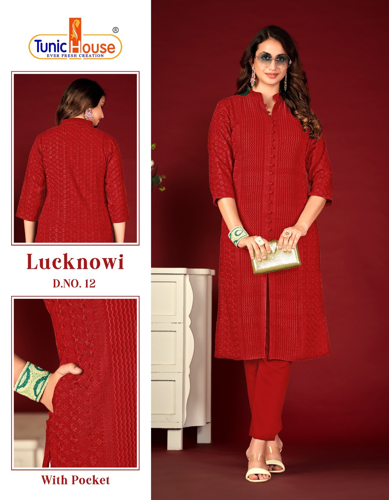 tunic house lucknowi viscose rayon regal look kurti size set