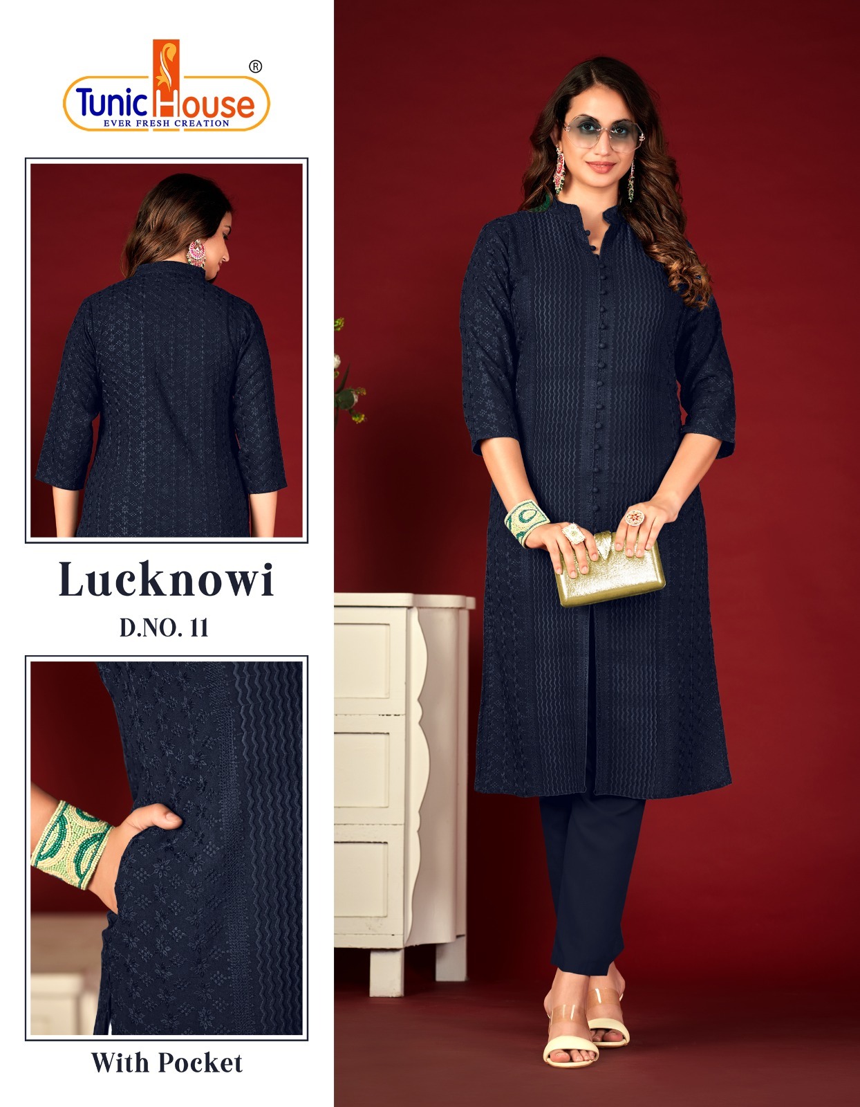 tunic house lucknowi viscose rayon regal look kurti size set