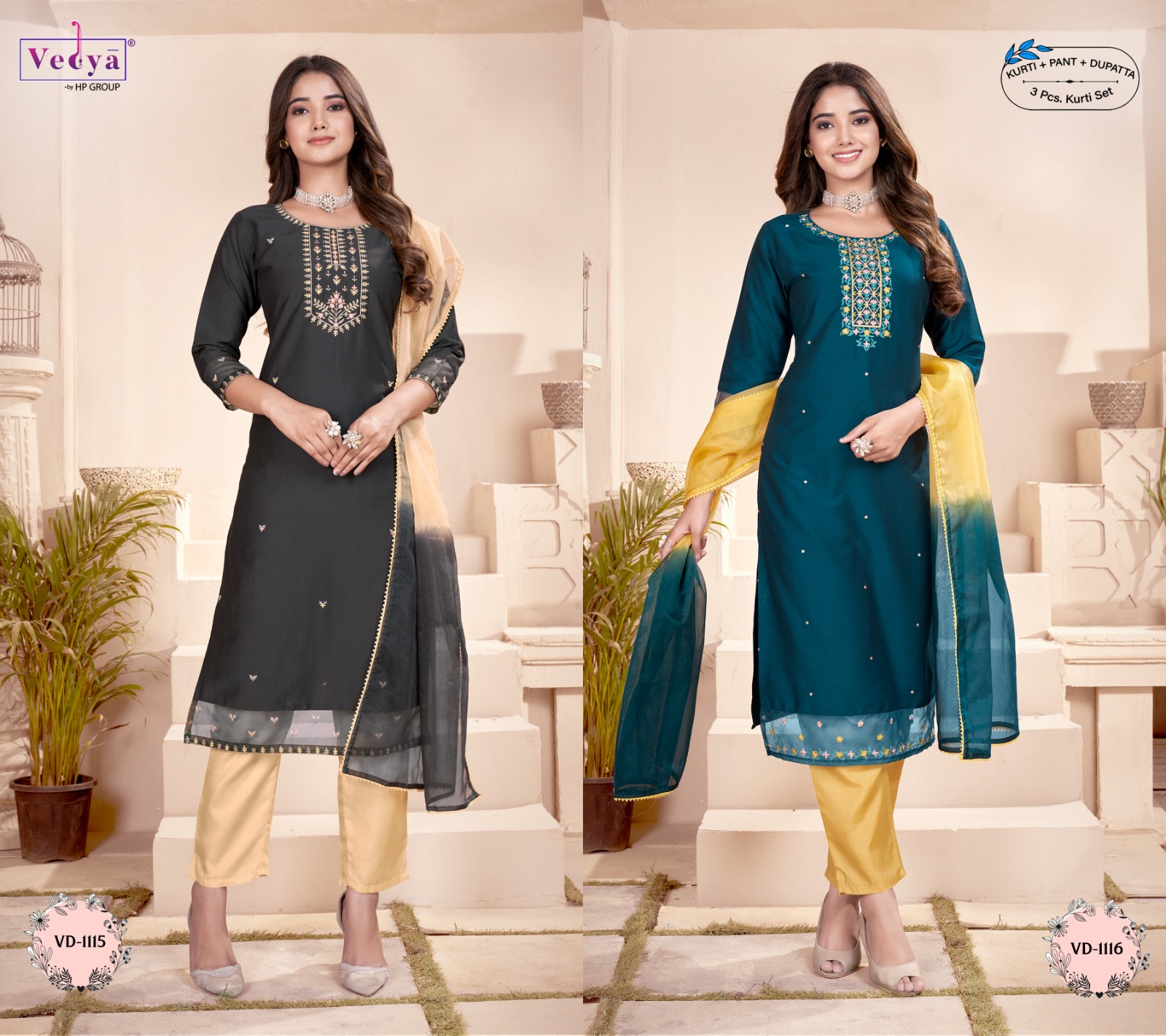 vedya rozaana  chinon decent look top bottom with duptta catalog