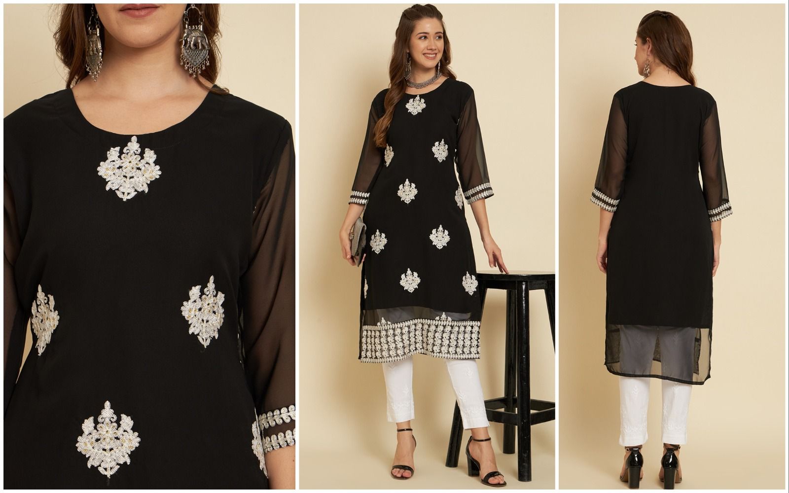 vivera international  black chain georgette gorgeous look kurti catalog