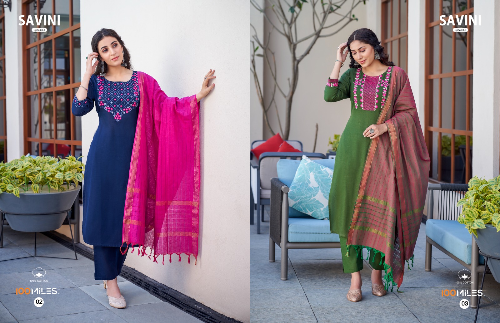 100 miles savini cotton decent look top bottom with dupatta catalog