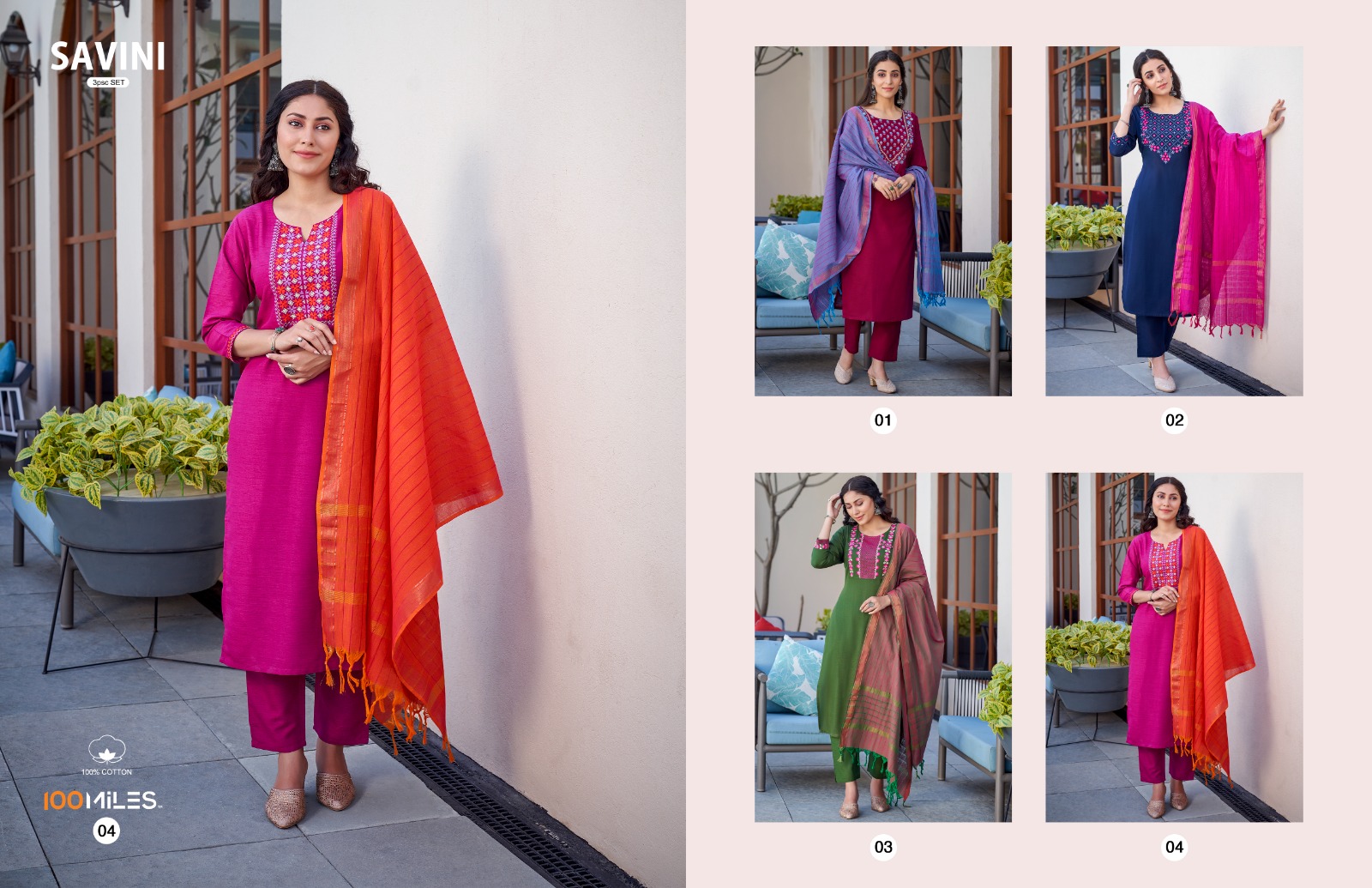 100 miles savini cotton decent look top bottom with dupatta catalog