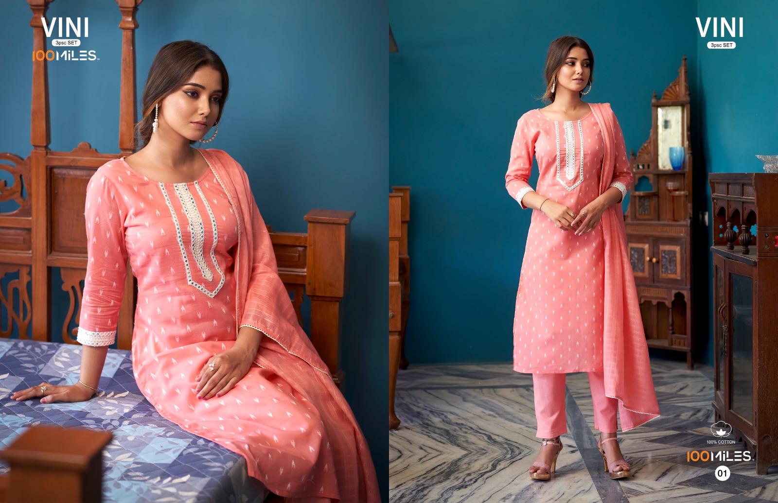 100 Miles vini cotton regal look top pant with dupatta catalog