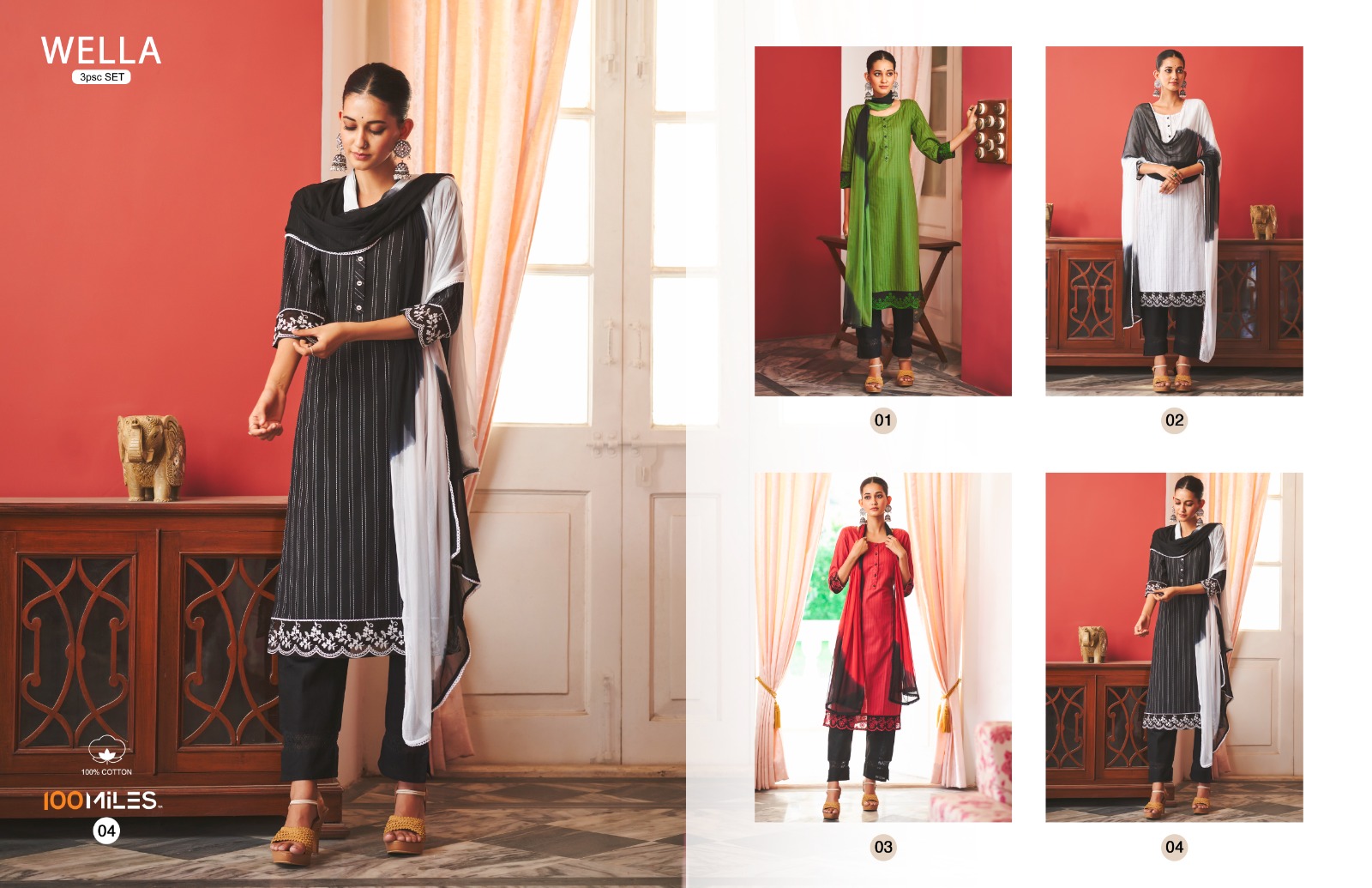 100 milles wella cotton decent look kurti pant with dupatta catalog