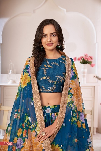 aawiya offcial lotus vol 1 Rama Blue Georgette innovative look lehngha single