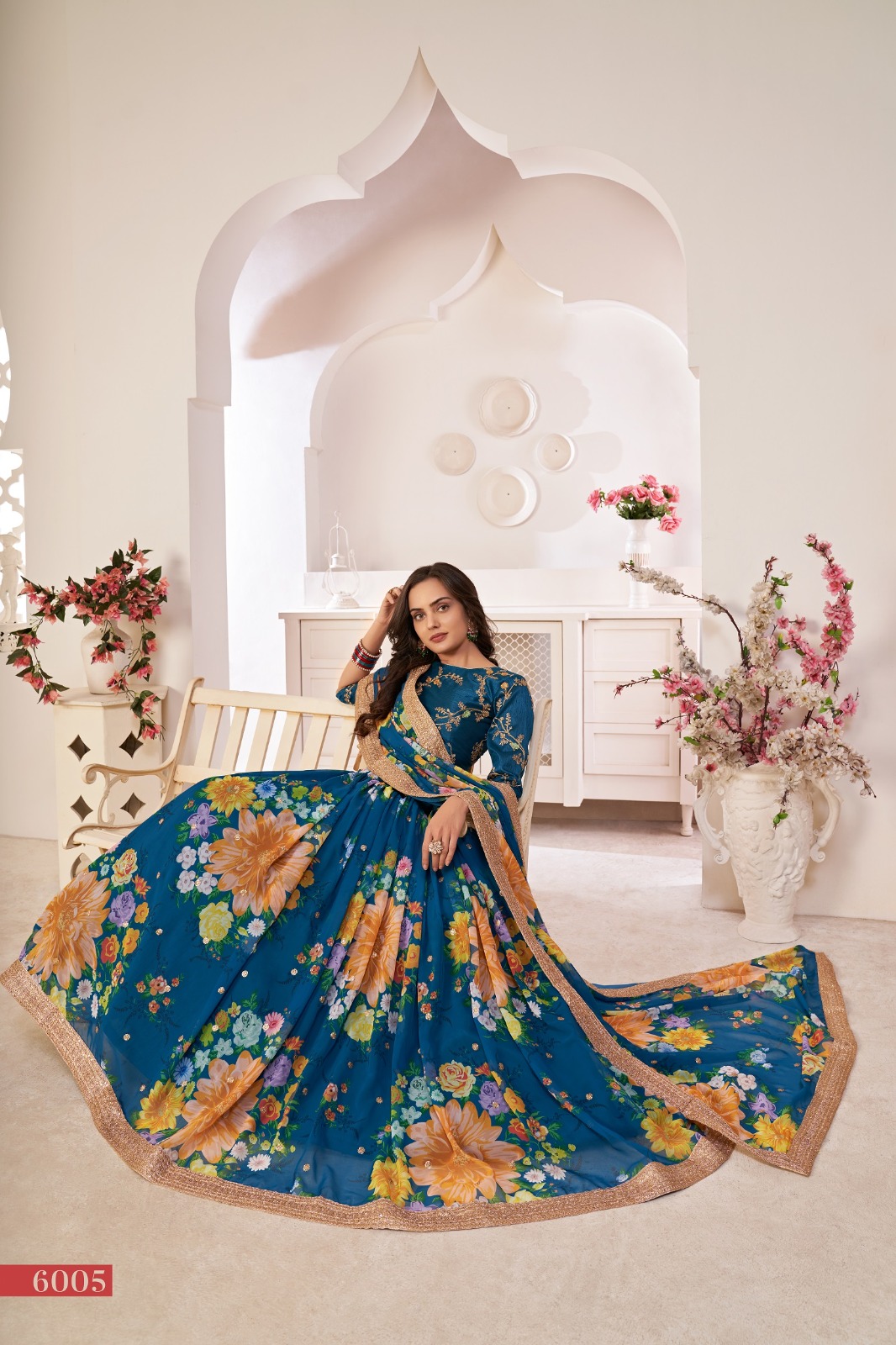 aawiya offcial lotus vol 1 Rama Blue Georgette innovative look lehngha single