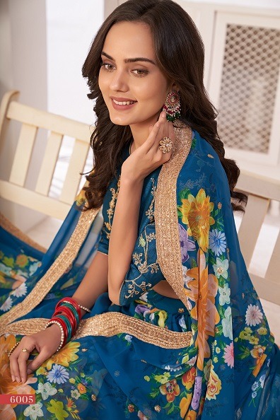 aawiya offcial lotus vol 1 Rama Blue Georgette innovative look lehngha single