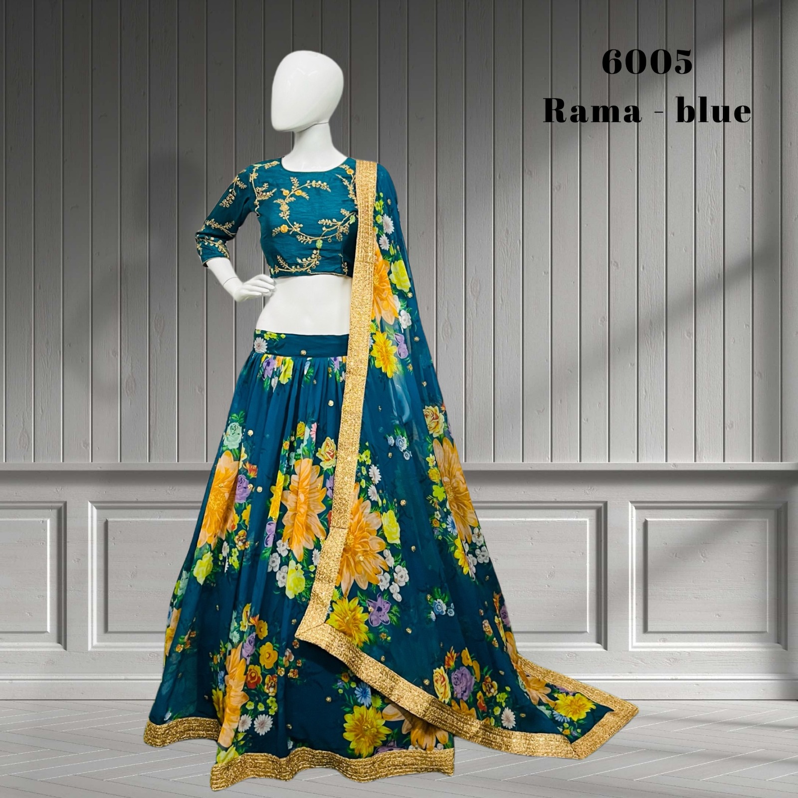 aawiya offcial lotus vol 1 Rama Blue Georgette innovative look lehngha single