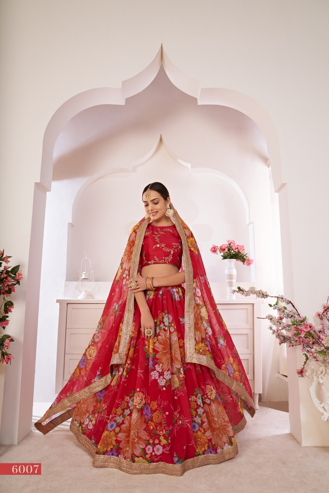 aawiya offcial lotus vol 1 red Georgette innovative look lehngha single