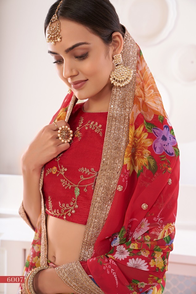 aawiya offcial lotus vol 1 red Georgette innovative look lehngha single