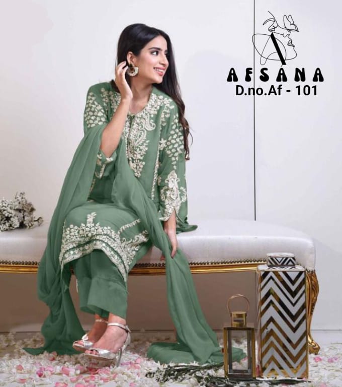 afsana afsana d no af 101 georgette attractive look top bottom with dupatta catalog