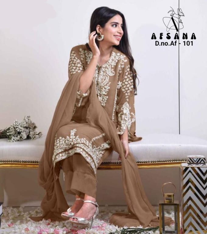 afsana afsana d no af 101 georgette attractive look top bottom with dupatta catalog