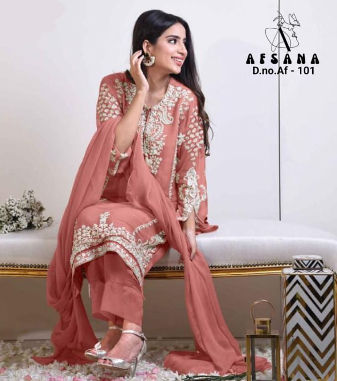 afsana afsana d no af 101 georgette attractive look top bottom with dupatta catalog