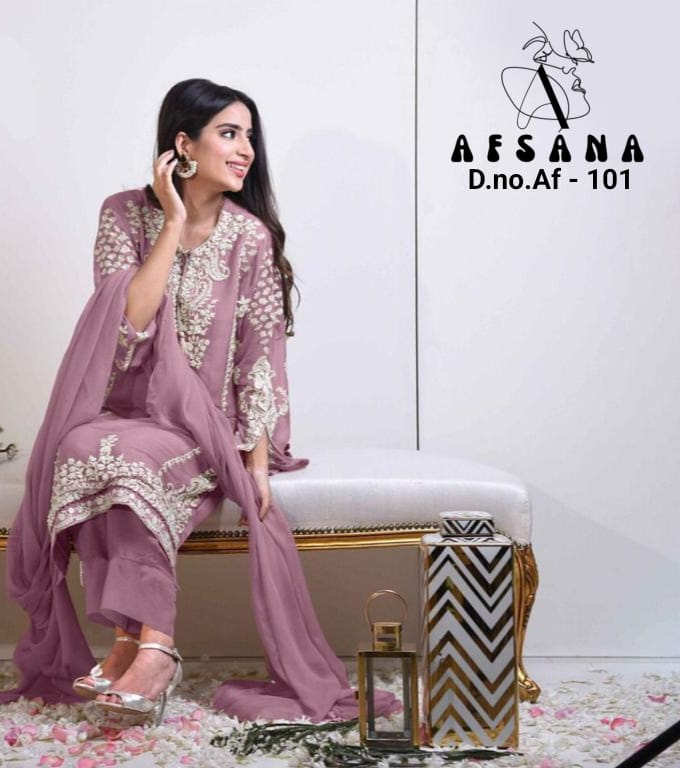 afsana afsana d no af 101 georgette attractive look top bottom with dupatta catalog