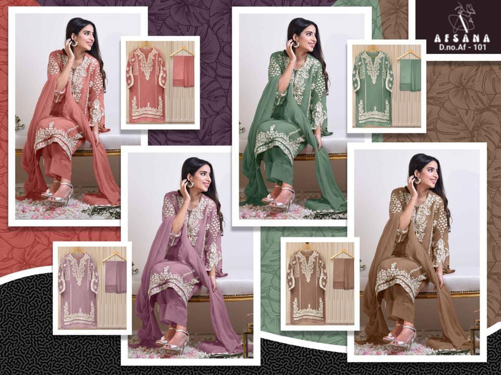 afsana afsana d no af 101 georgette attractive look top bottom with dupatta catalog