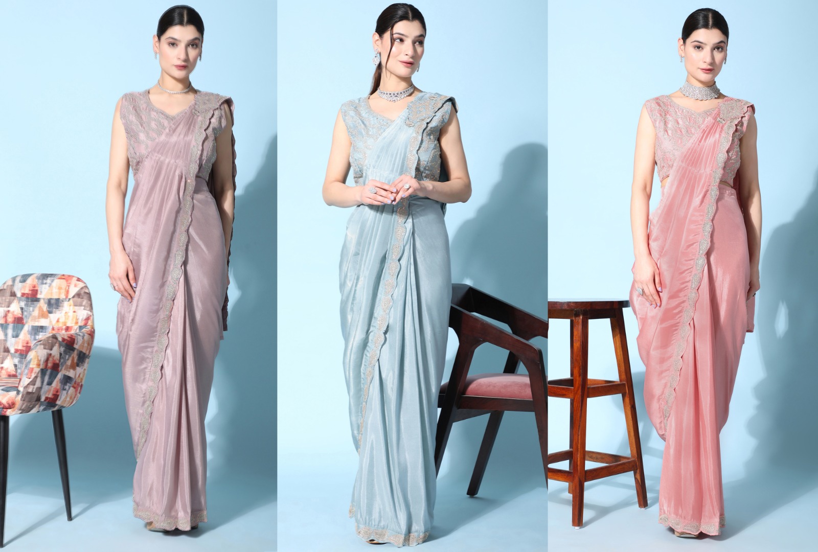 amoha tendz d no 243 silk satin catchy  look saree catalog