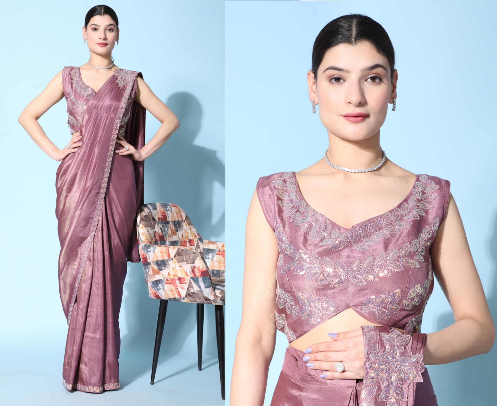 amoha trendz d no 242 satin Fabric innovative look saree catalog