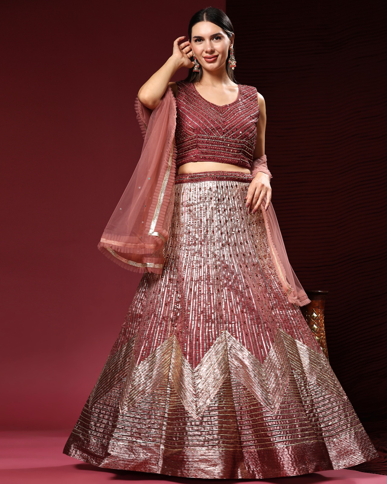 amoha trendz d no c 2040 organza decent look lehenga blouse with dupatta crop top catalog