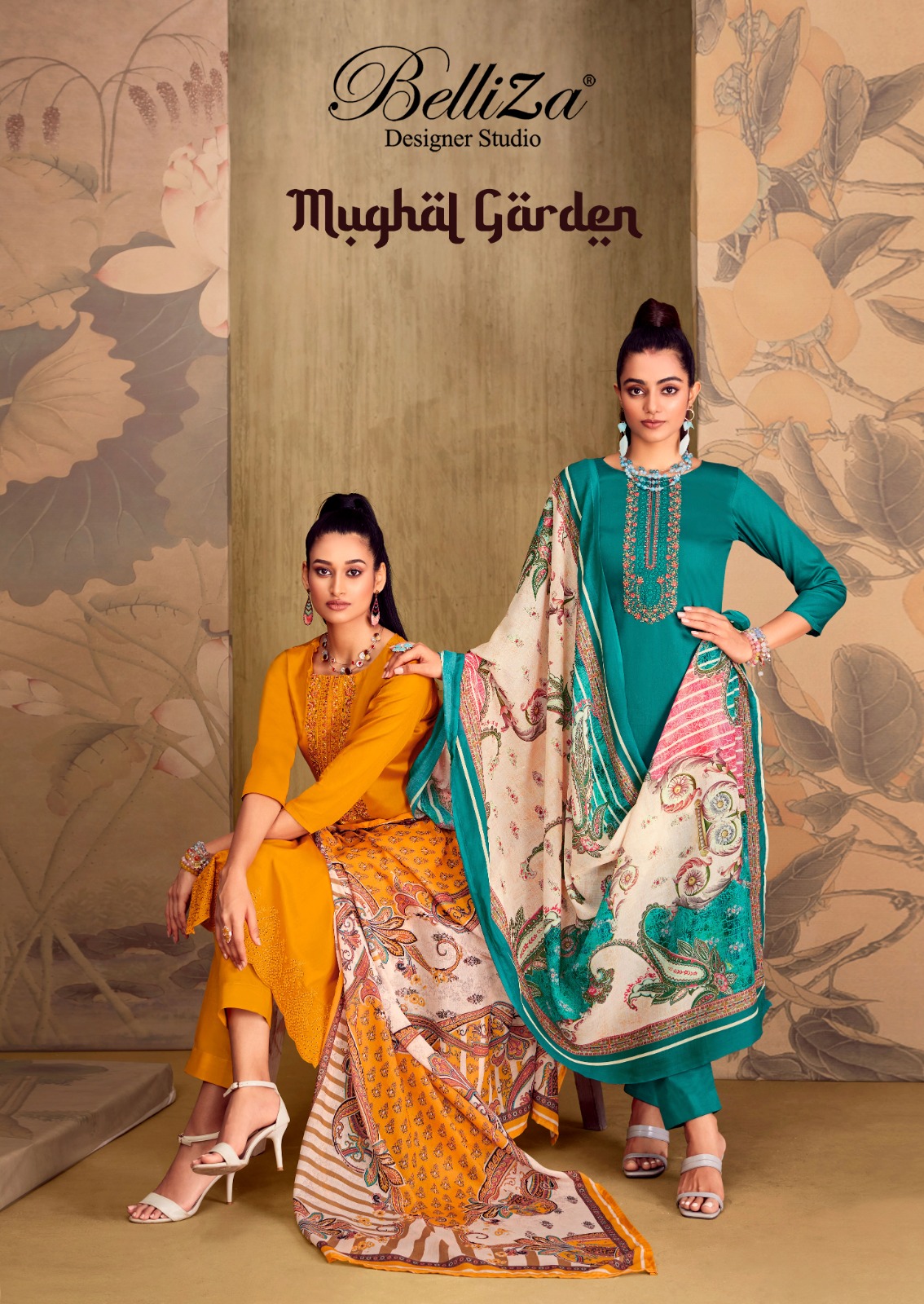 belliza designer studio mughal garden jam attractive look salwar suit catalog