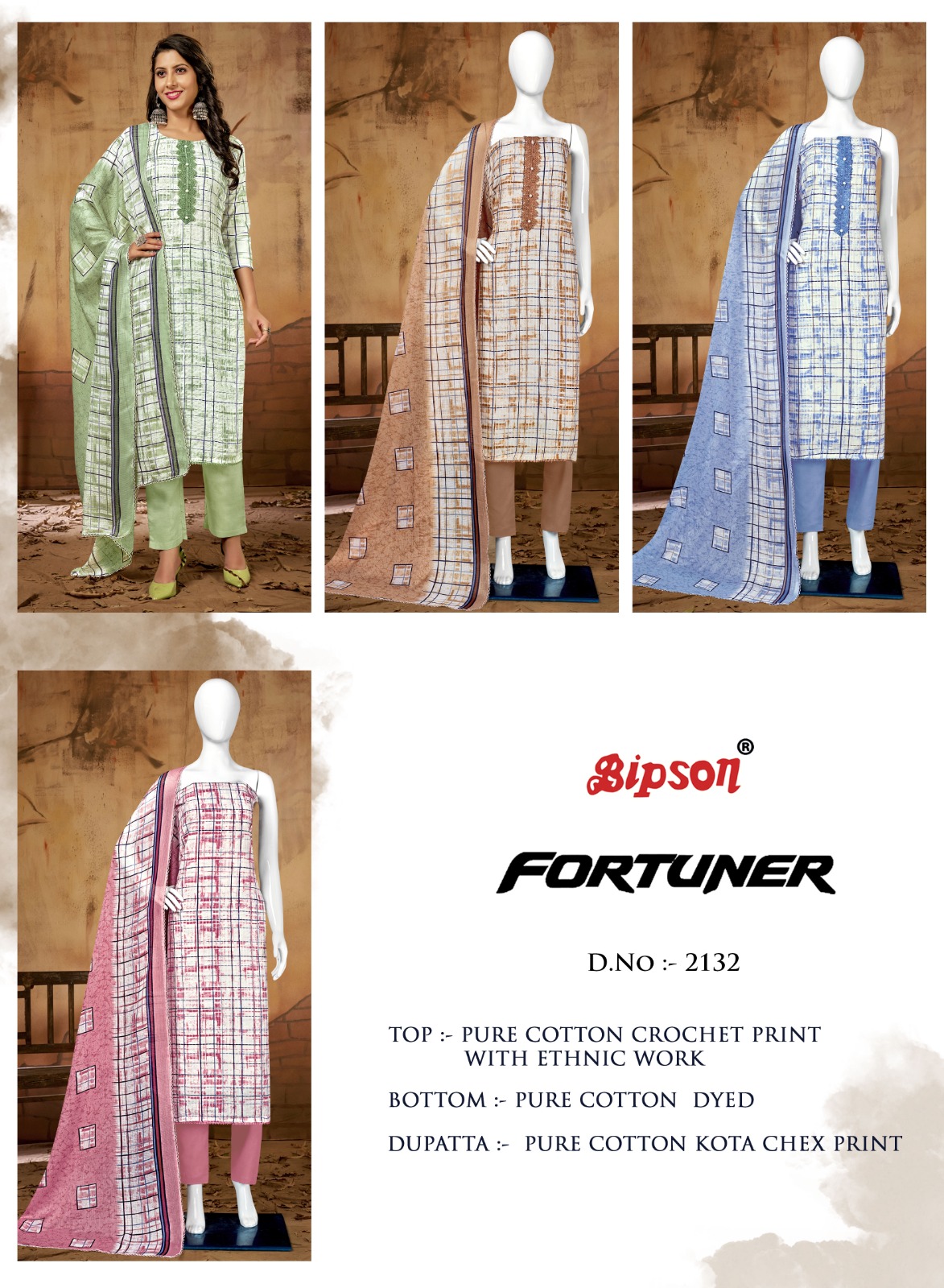 bipson fortuner 2132 cotton decent look salwar suit catalog