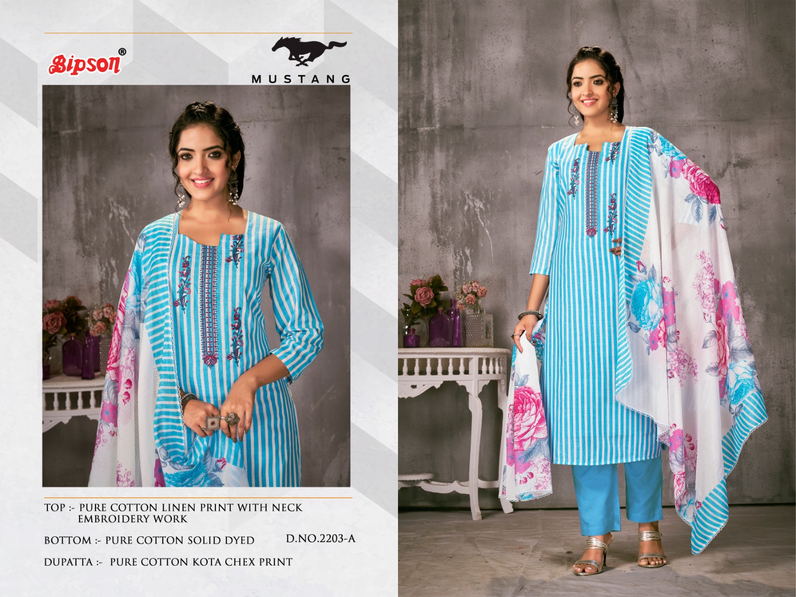 bipson mustang 2203 cotton decent look salwar suit catalog