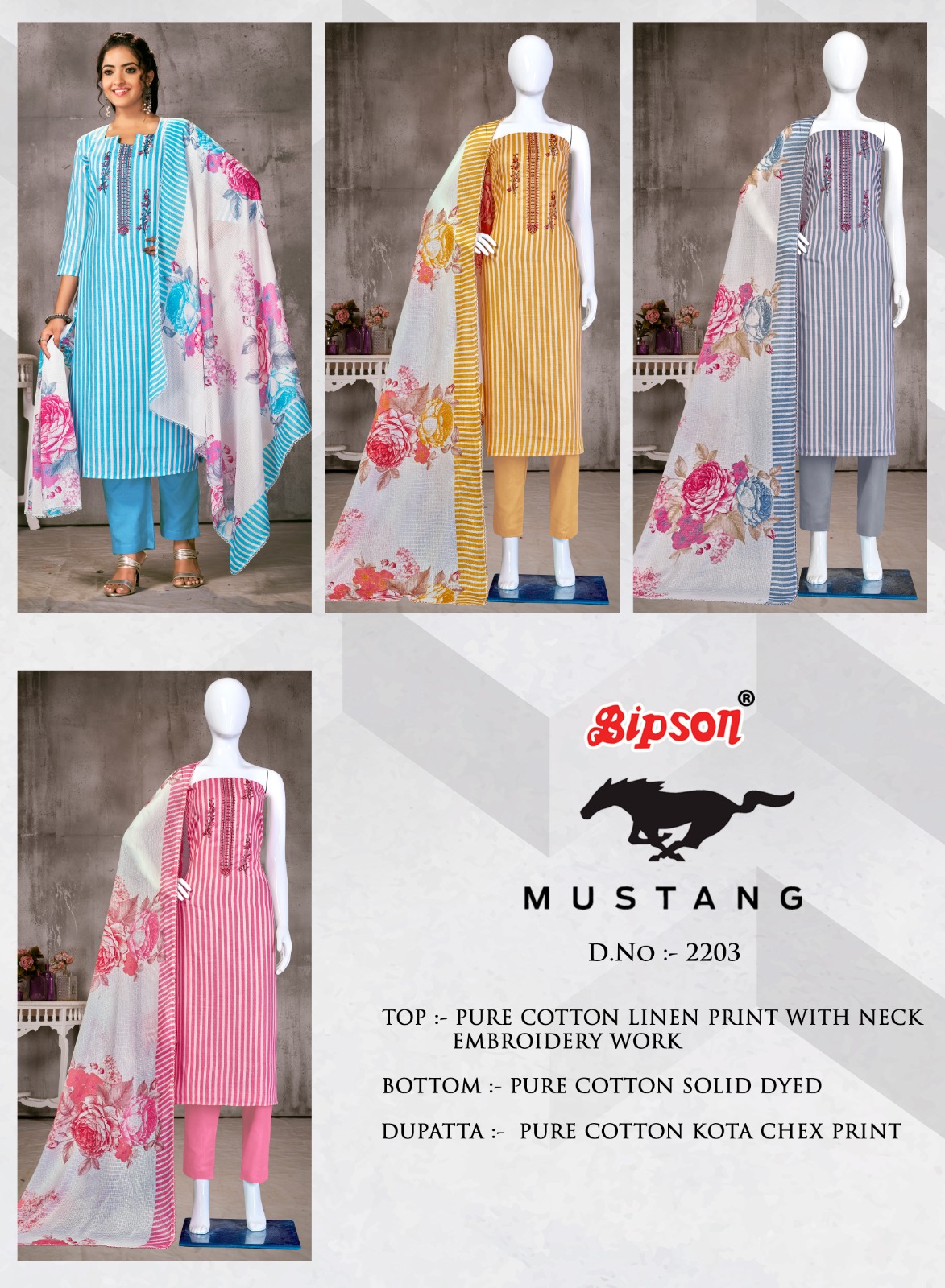 bipson mustang 2203 cotton decent look salwar suit catalog