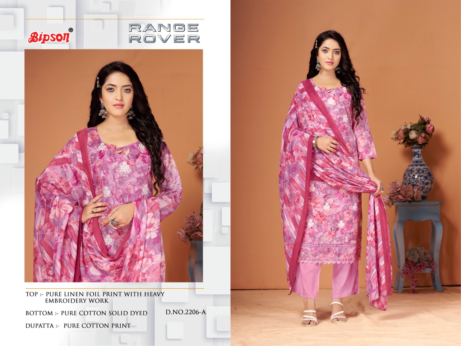 Bipson range rover 2206  linen decent look salwar suit catalog