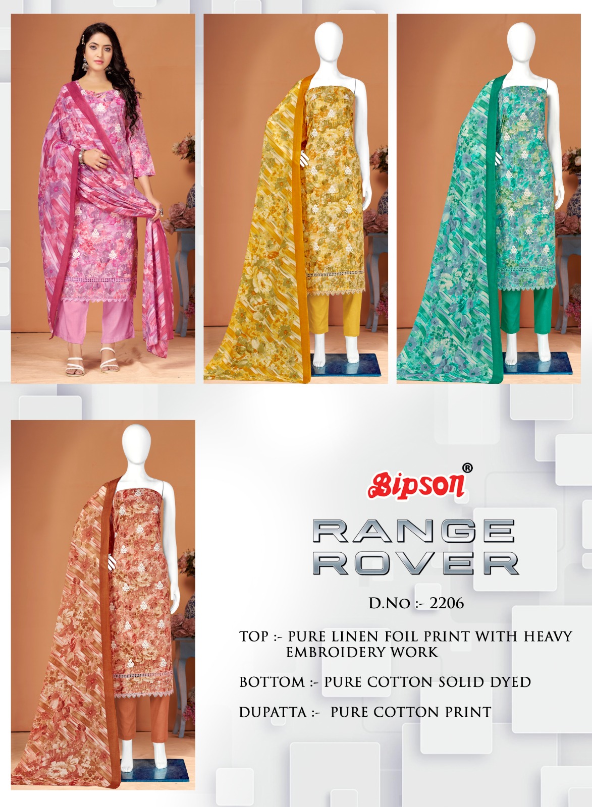 Bipson range rover 2206  linen decent look salwar suit catalog