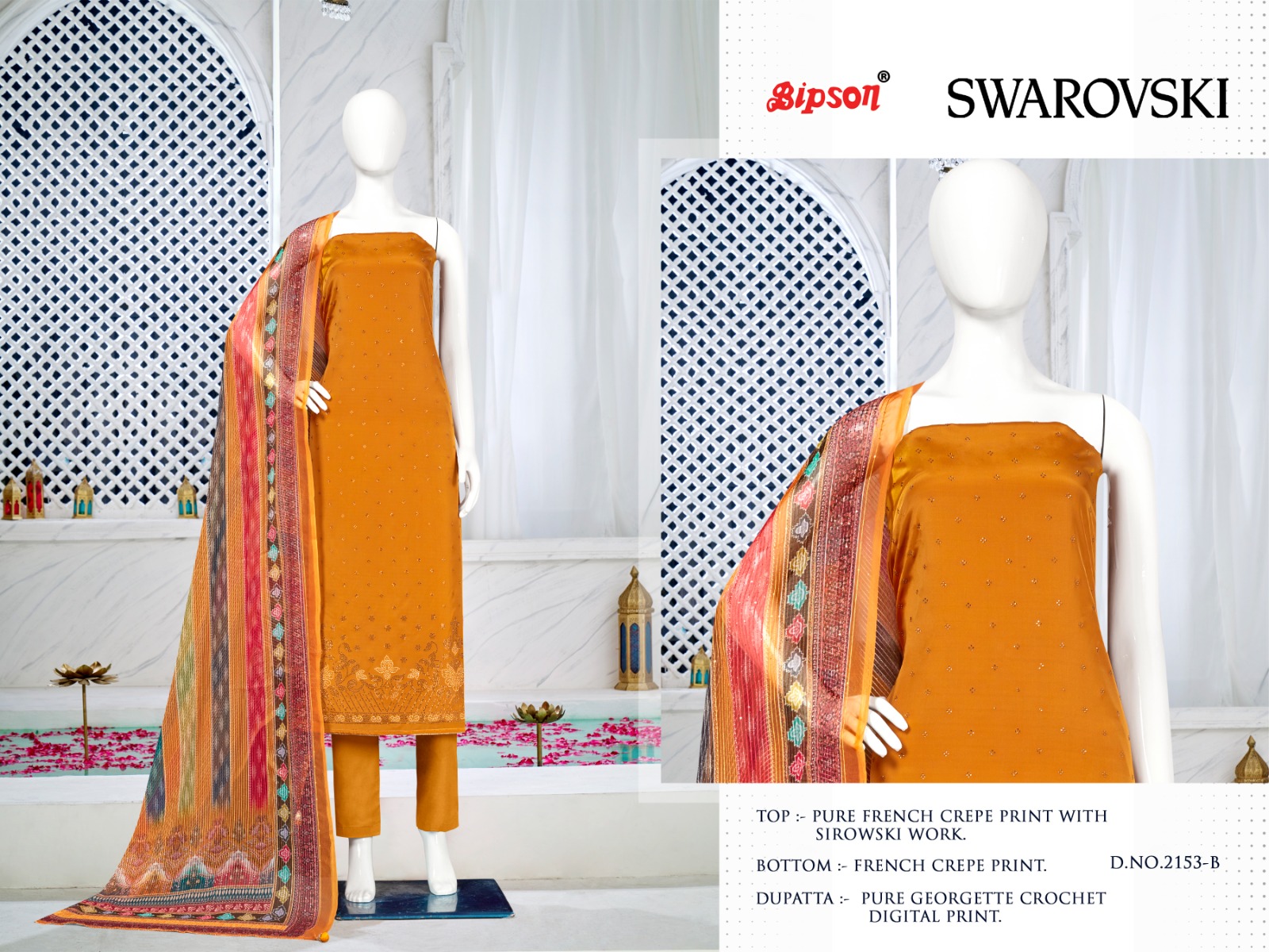 bipson swarovski 2153 French creape exclusive print salwar suit catalog