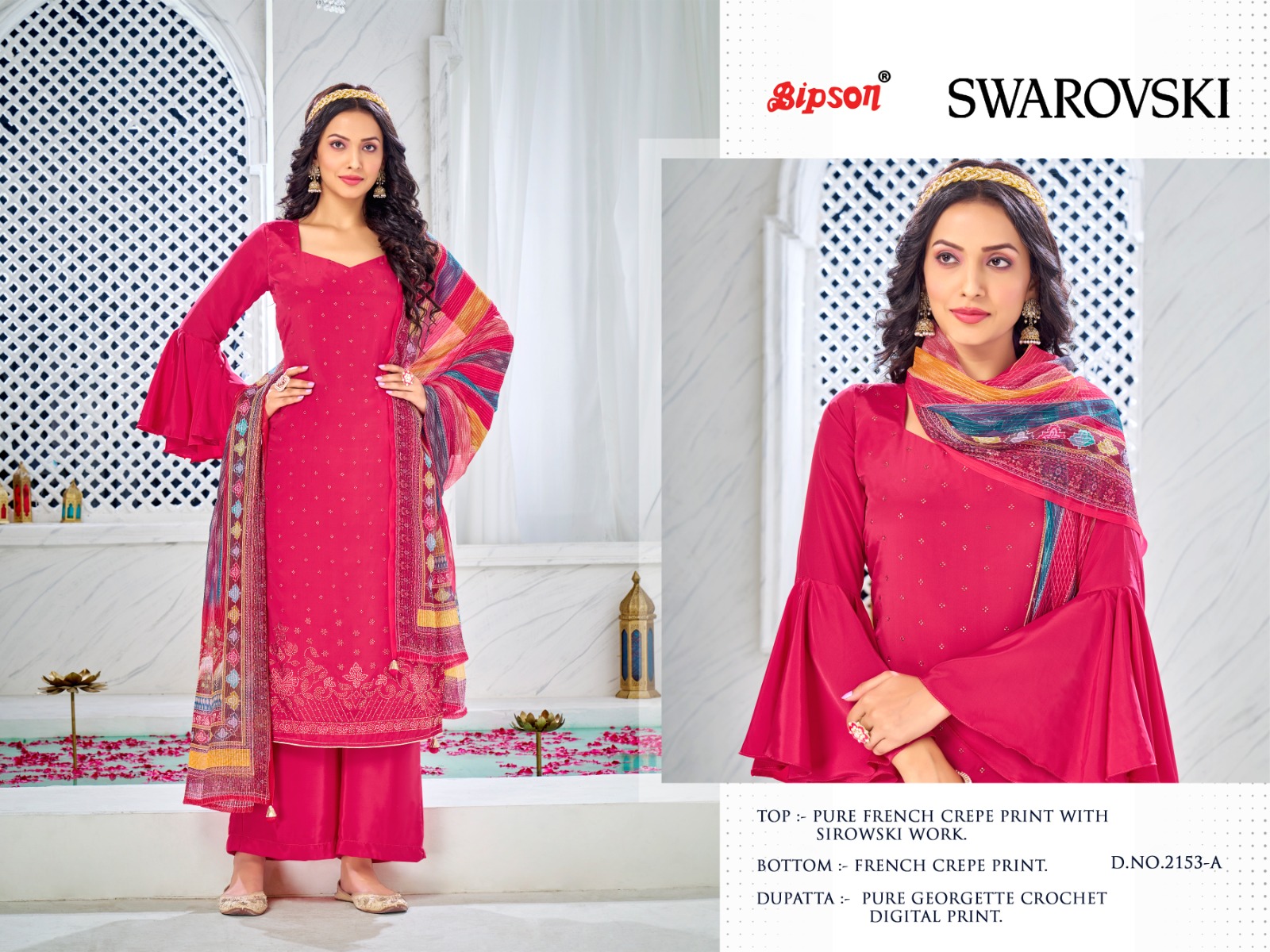 bipson swarovski 2153 French creape exclusive print salwar suit catalog